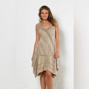 Coline Embroidered Boho Dress Lace Up Back Medium